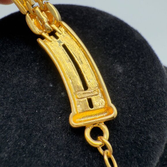 Vintage Runway Monet Gold Rhinestone Black Enamel Necklace Sectional Collar - Picture 4 of 8